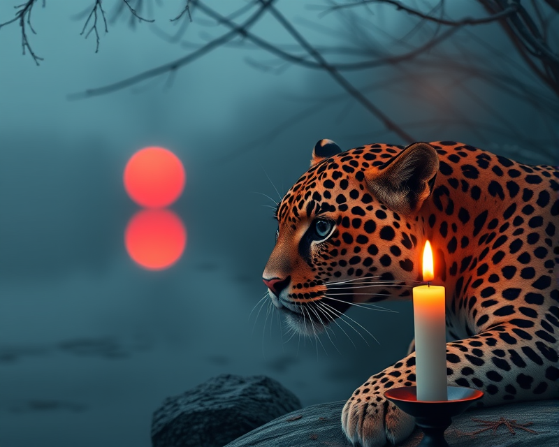 circle, red, lake, candle, jaguar