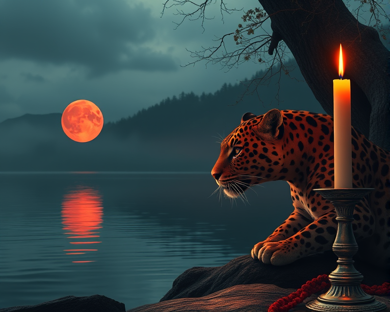 circle, red, lake, candle, jaguar