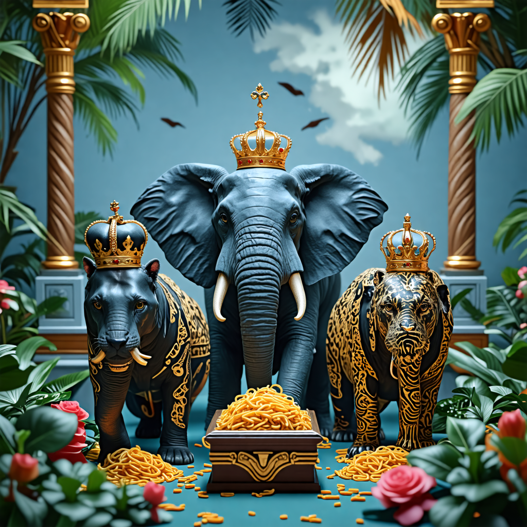 coffin, noodle, panther, crown, elephant