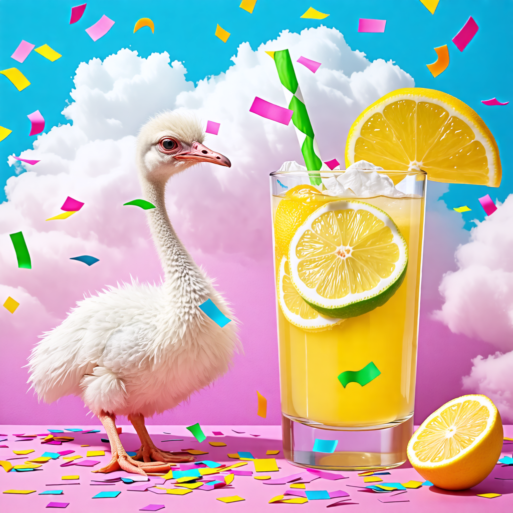 confetti, lemonade, quilt, cloud, ostrich