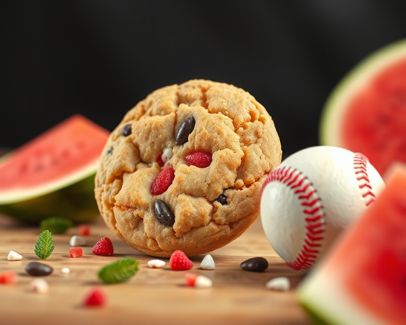 cookie, watermelon, baseball