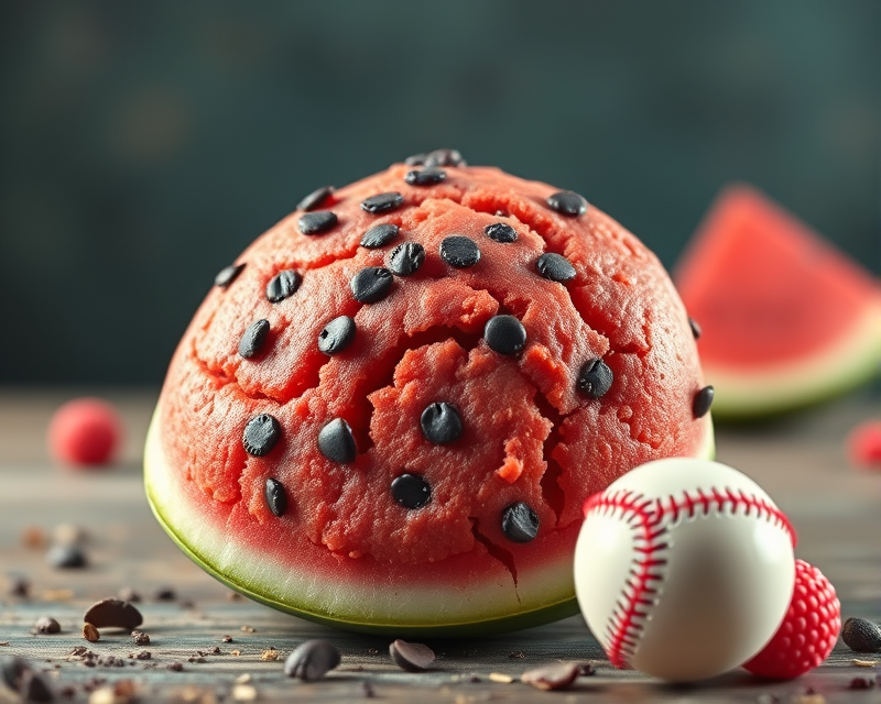 cookie, watermelon, baseball