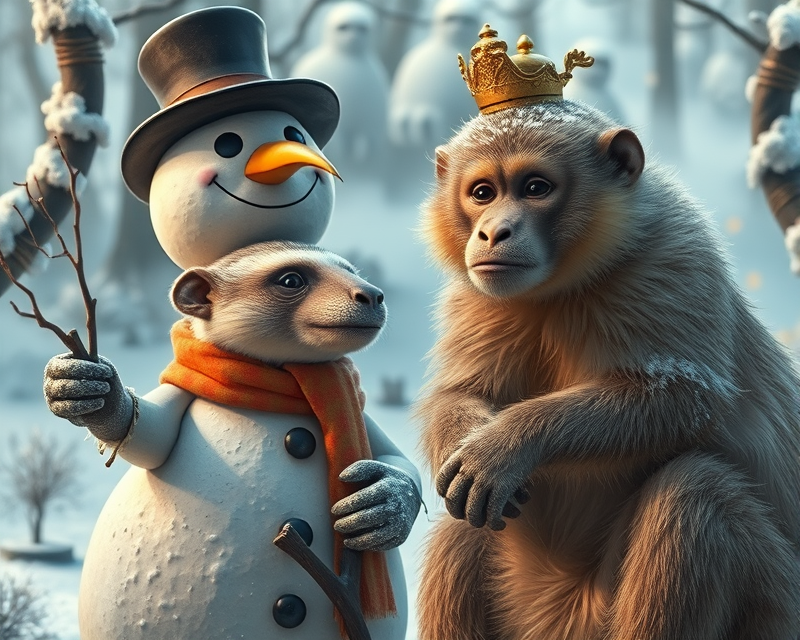 costume, anteater, snowman, gold, monkey