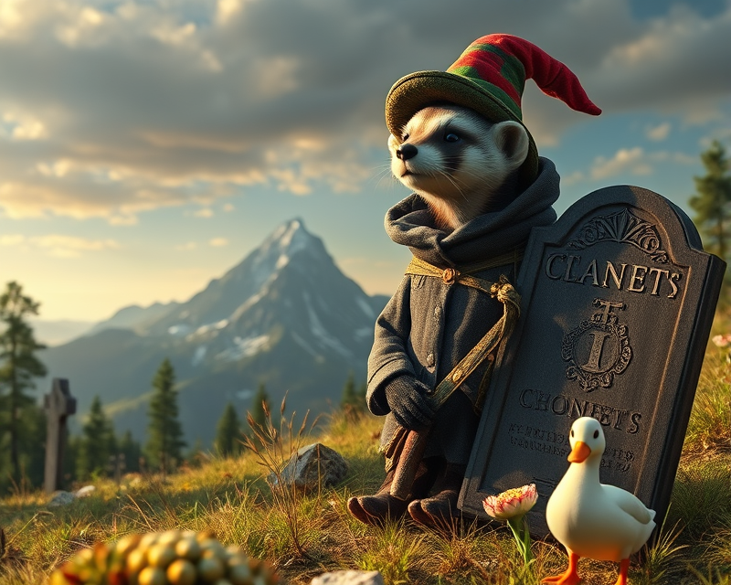 costume, ferret, mountain, tombstone, duck