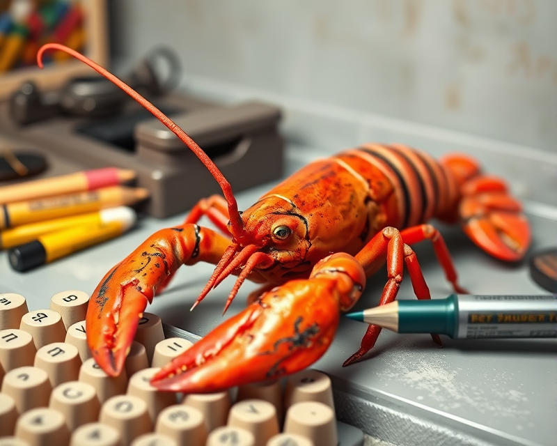 crayon, lobster, typewriter