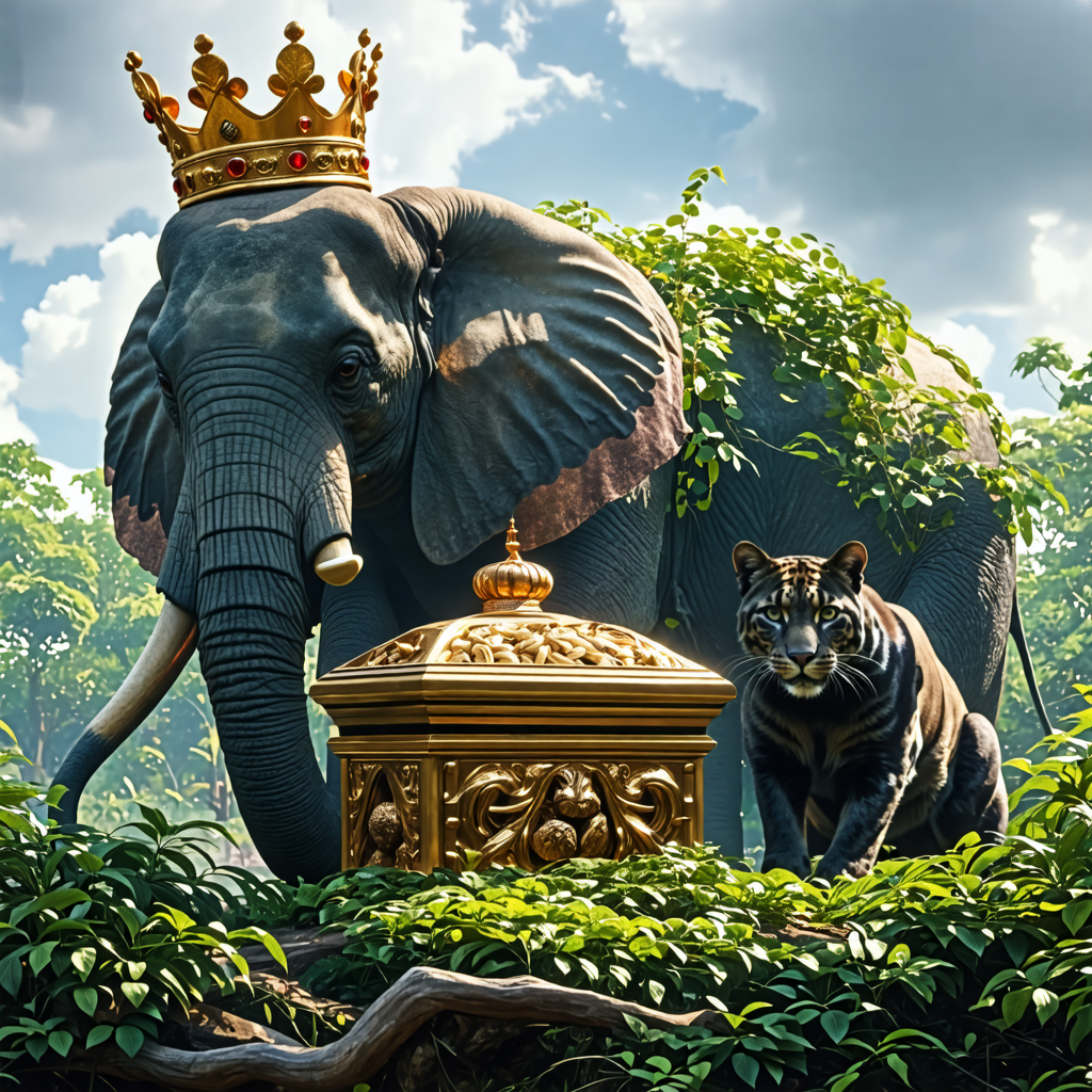 crown, noodle, elephant, coffin, panther