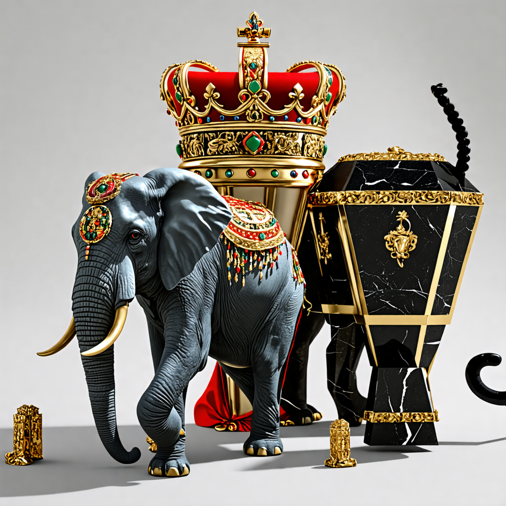 crown, noodle, elephant, coffin, panther