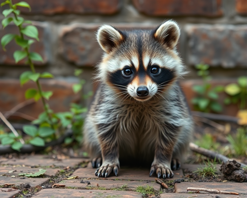 cub, brick, raccoon