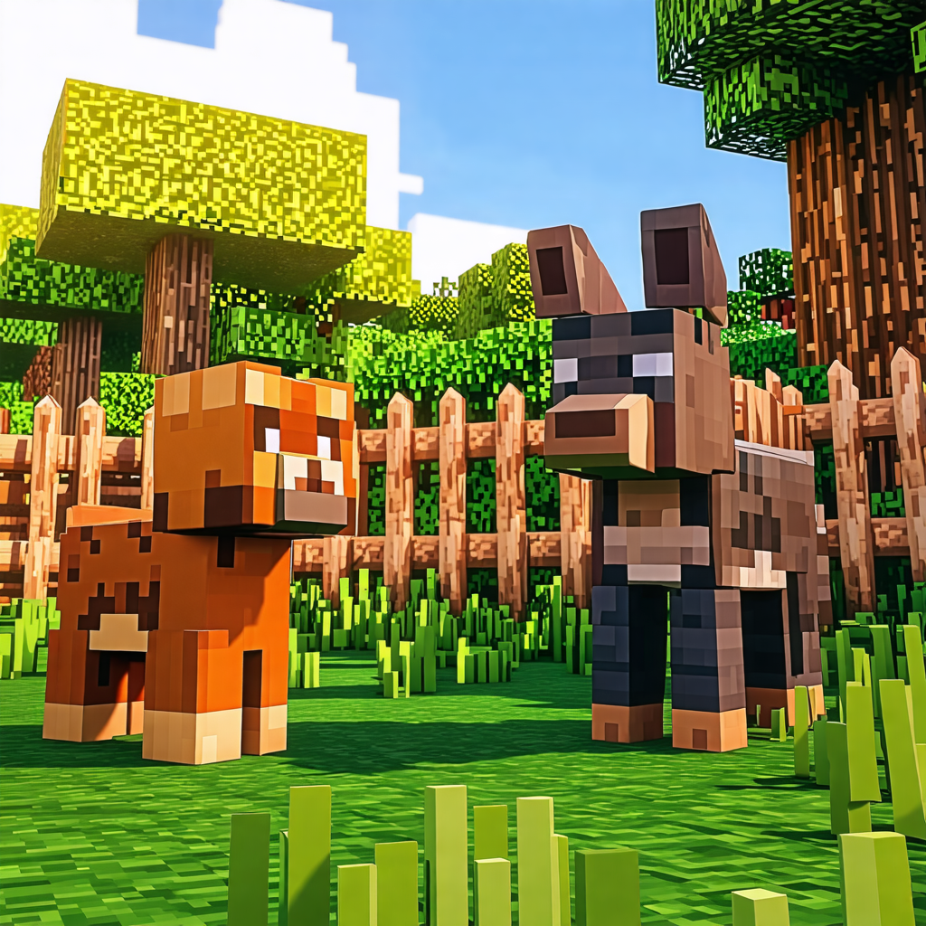 cub, mule, fence, minecraft