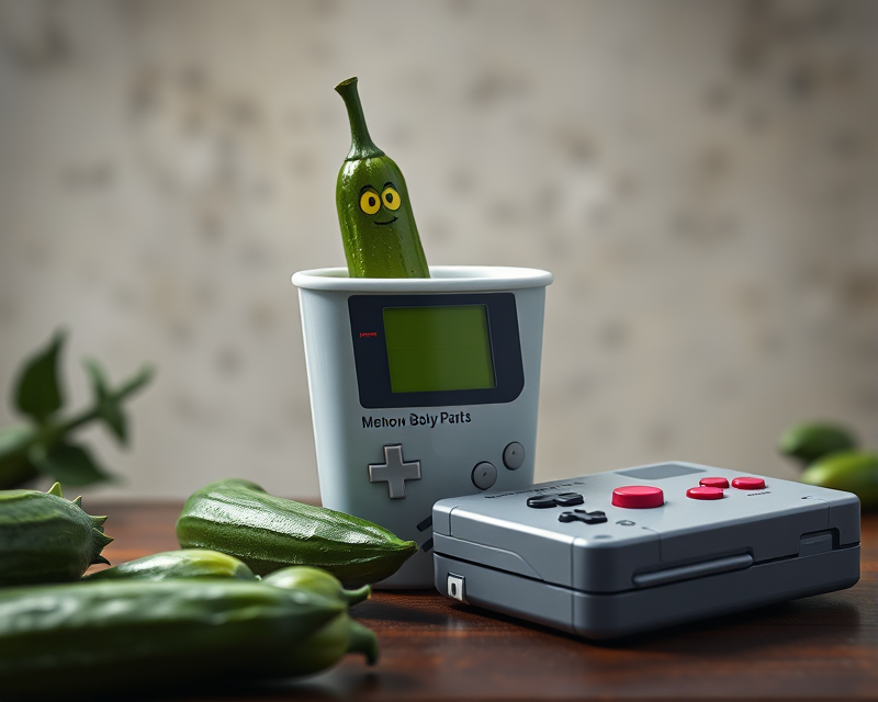 cup, pickle, gameboy