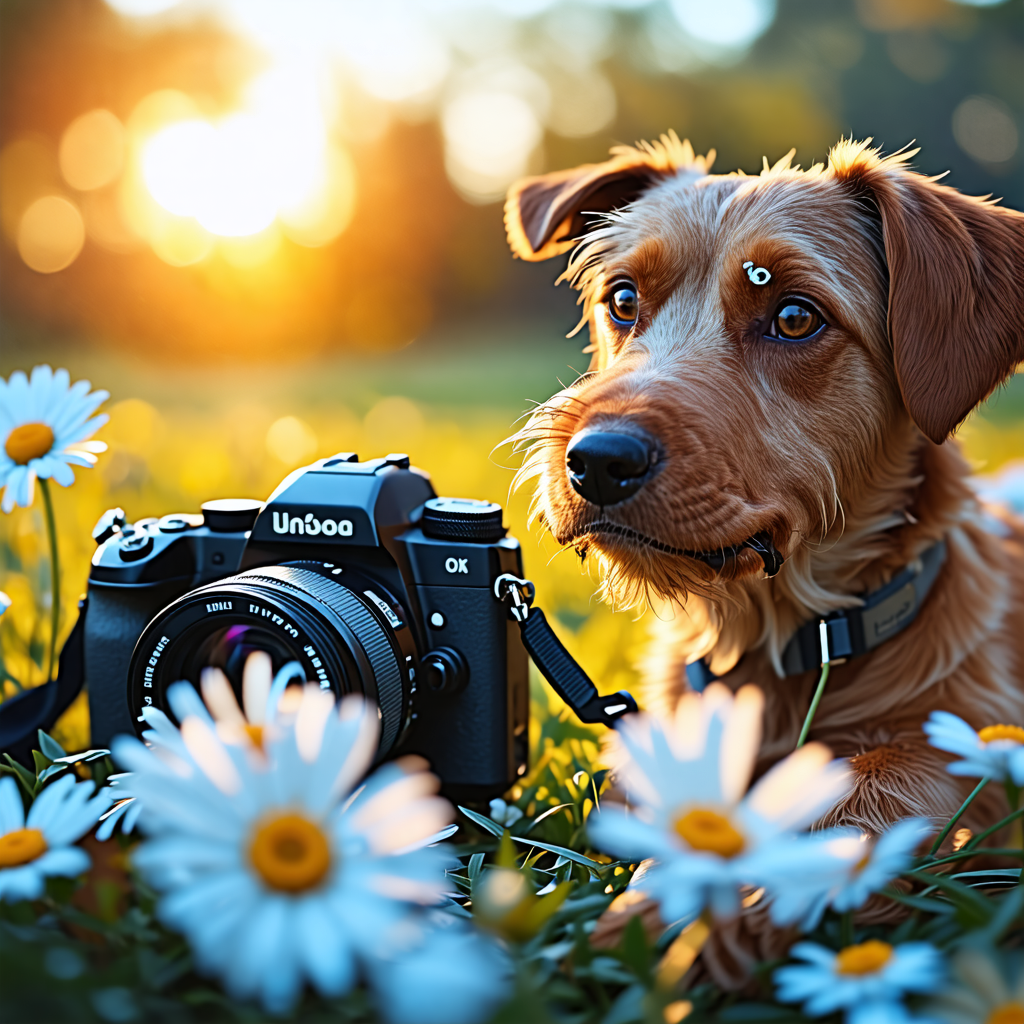 daisy, dog, camera