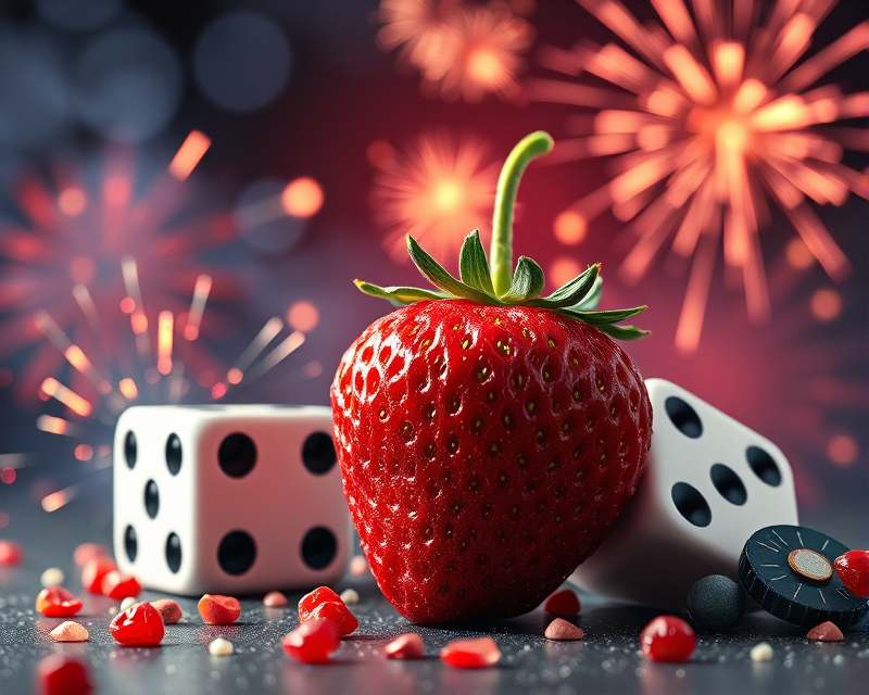 dice, strawberry, fireworks