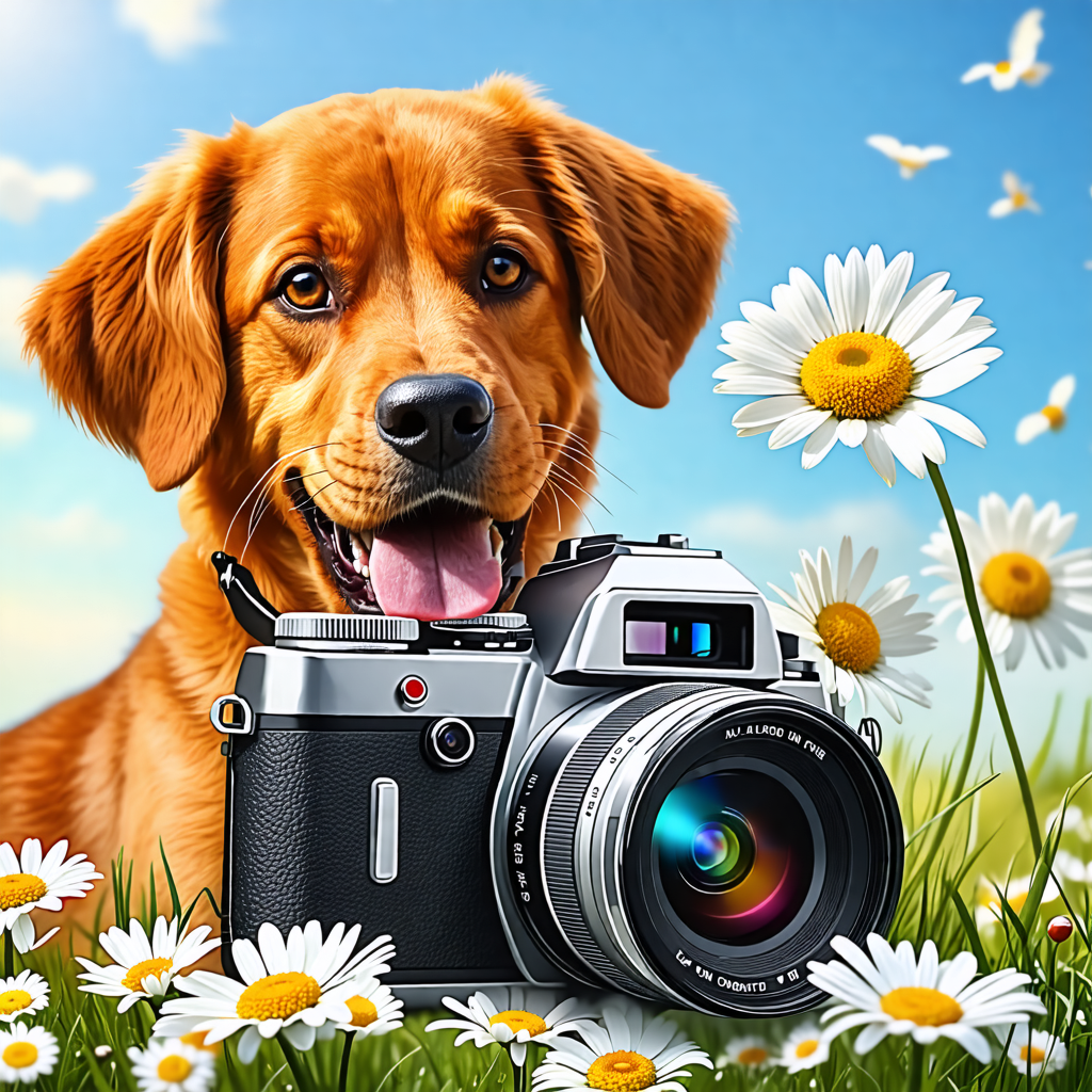 dog, camera, daisy