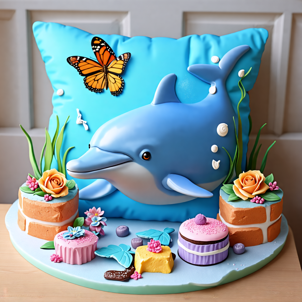 dolphin, brick, butterfly, cushion, cake