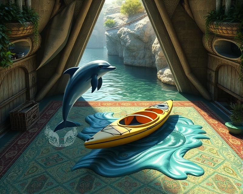 dolphin, kayak, carpet