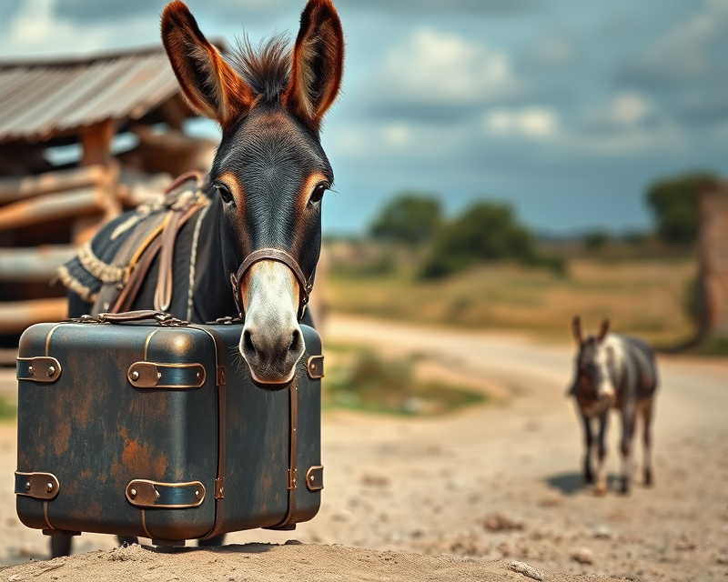 donkey, suitcase