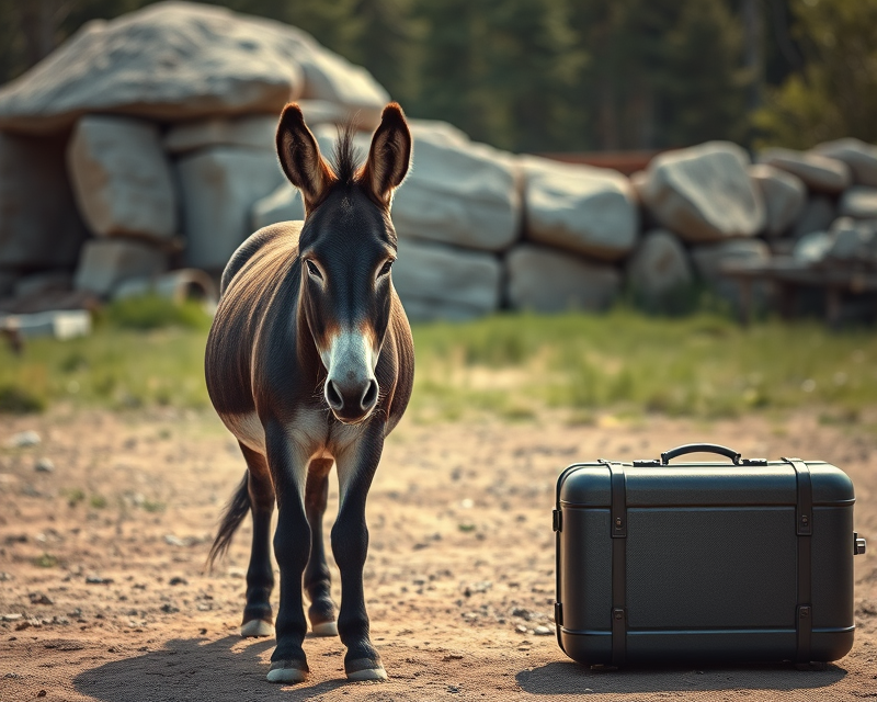 donkey, suitcase