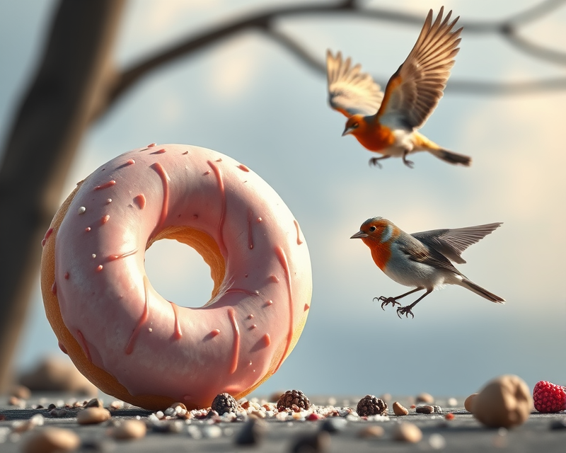 donut, ball, bird