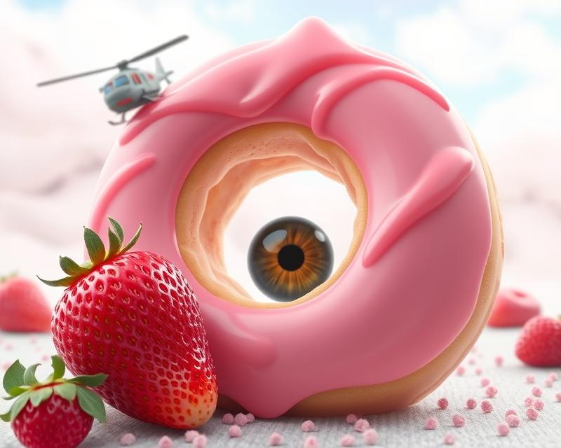 donut, strawberry, poodle, eye, helicopter