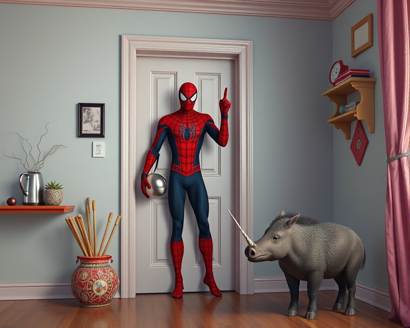 door, spiderman, kettle, unicorn, anteater