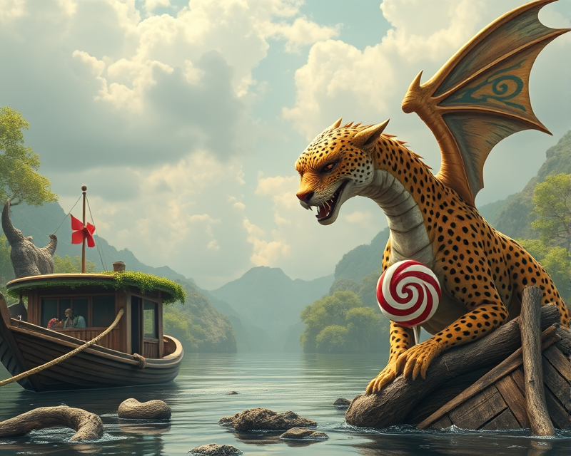 dragon, wood, cheetah, boat, lollipop