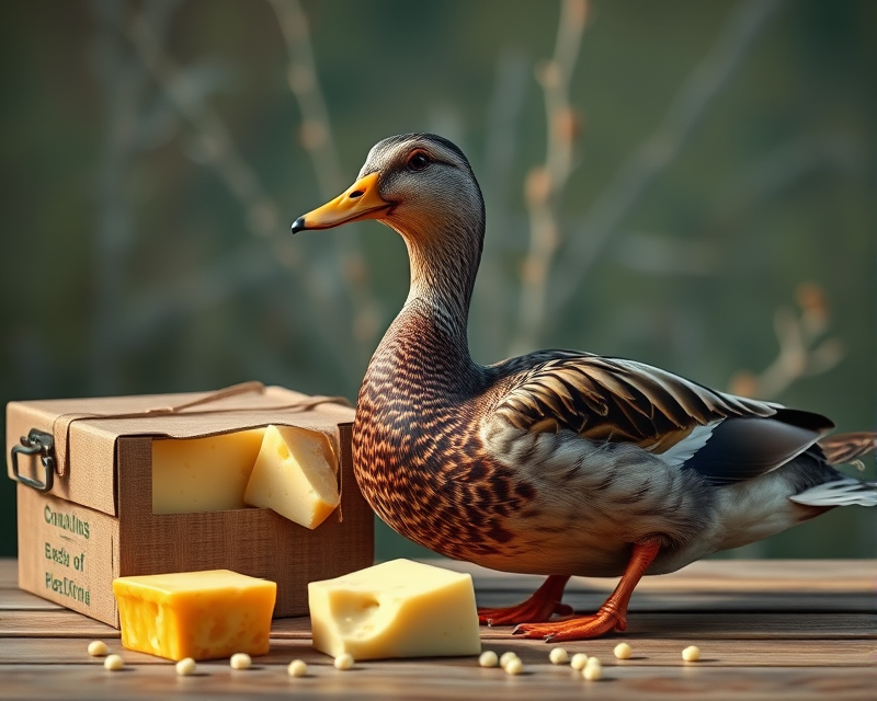 duck, brown, box, cheese