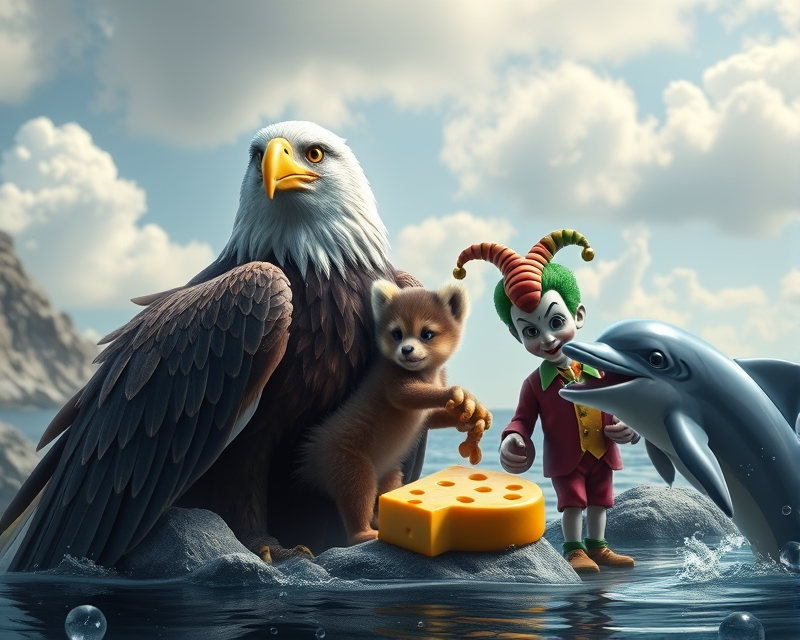 eagle, cub, cheese, dolphin, joker