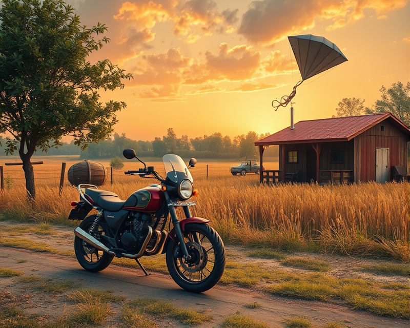 envelope, pancake, kite, tractor, motorcycle