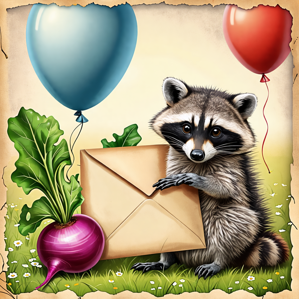 envelope, turnip, raccoon, ostrich, balloon