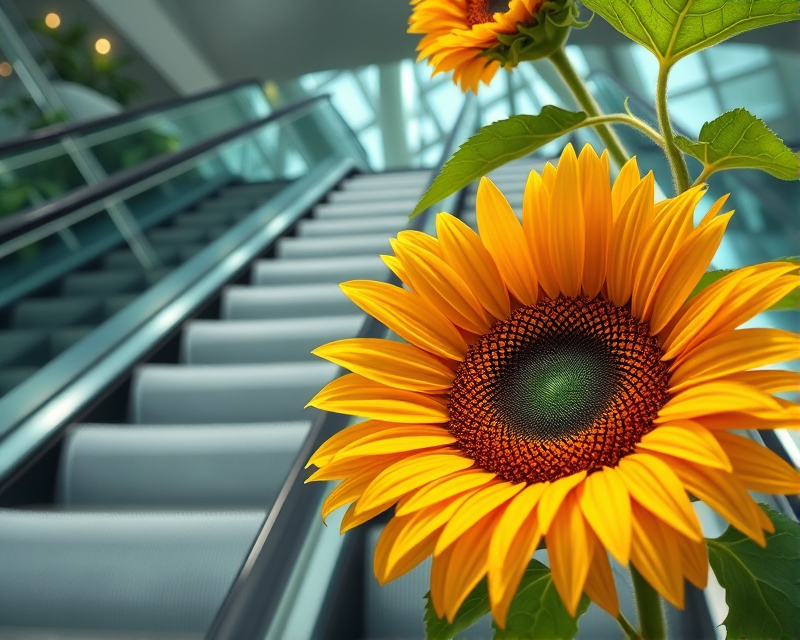 escalator, cup, sunflower