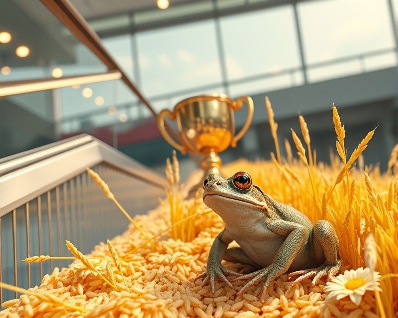 escalator, glasses, trophy, rice, frog