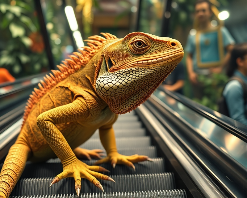 escalator, iguana