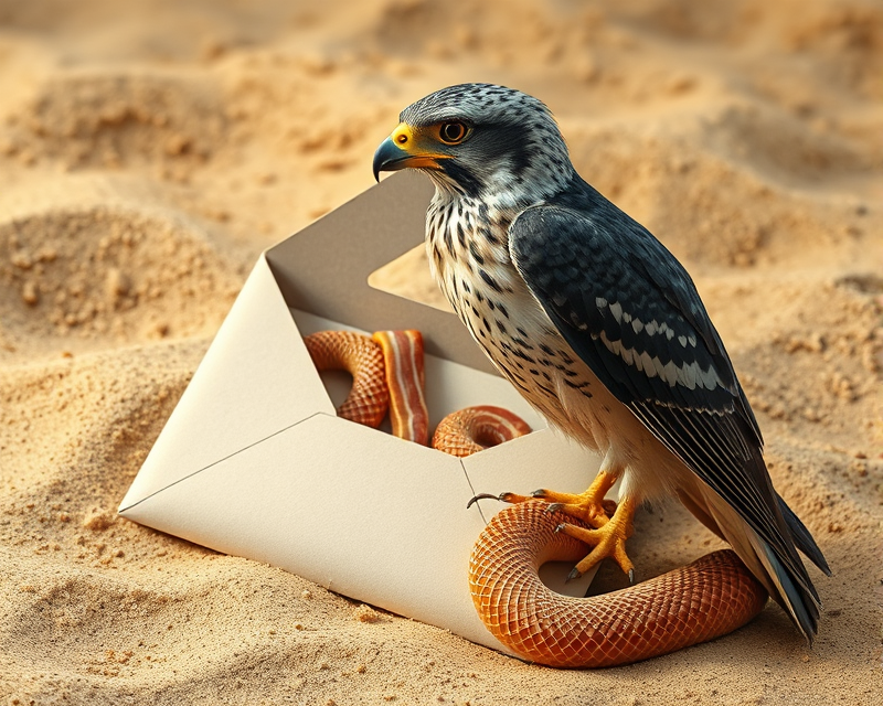 falcon, envelope, snake, bacon, sand