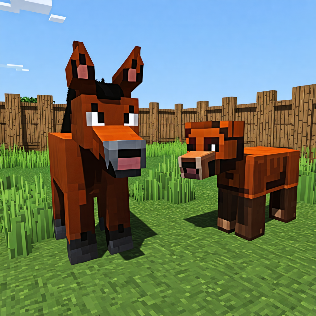 fence, mule, minecraft, cub