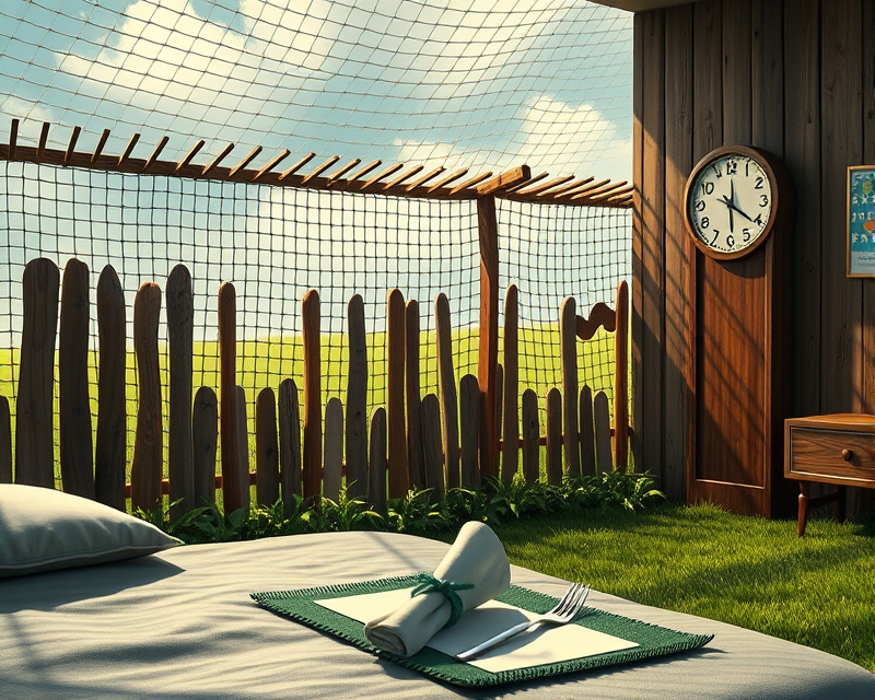 fence, soccer, clock, bed, napkin