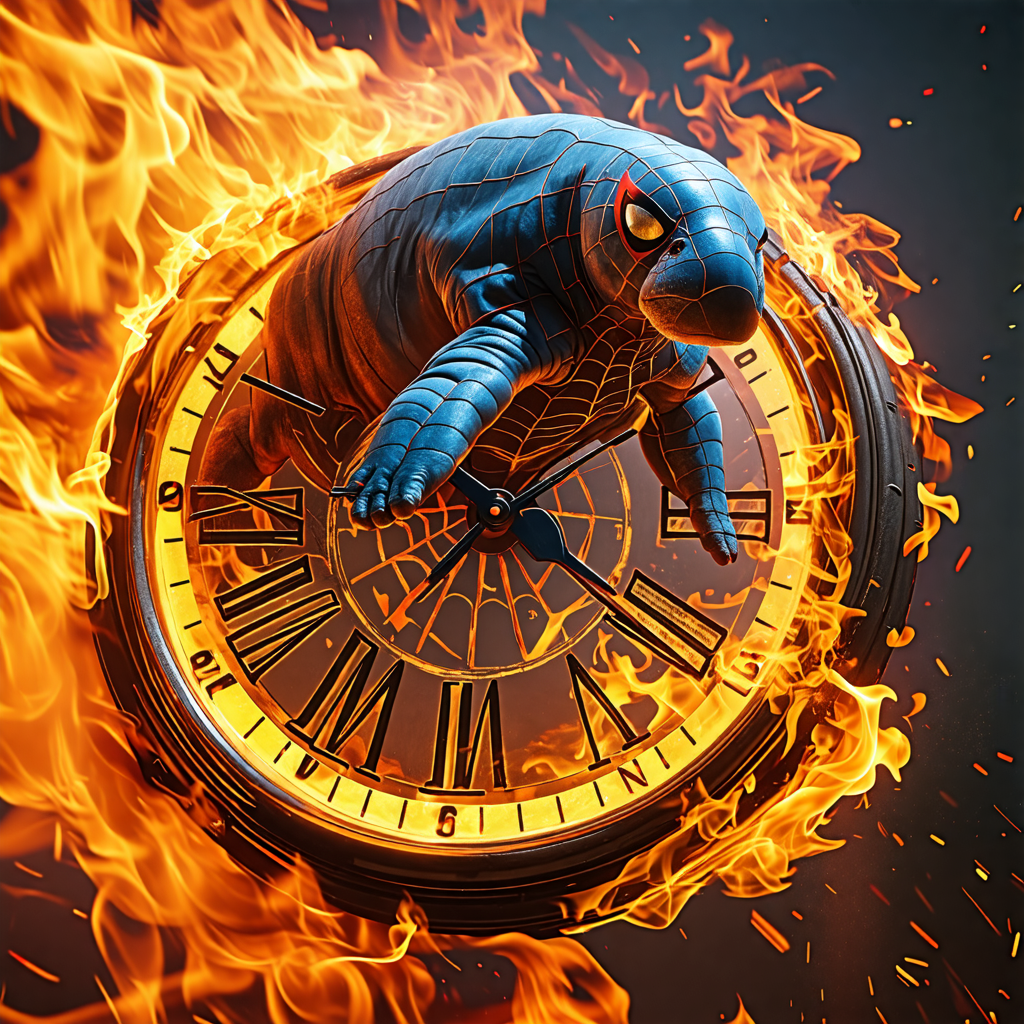 fire, clock, motorcycle, manatee, spiderman