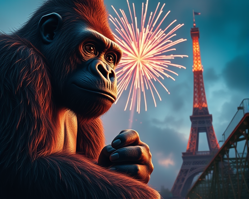 fireworks, gorilla, potato, tower