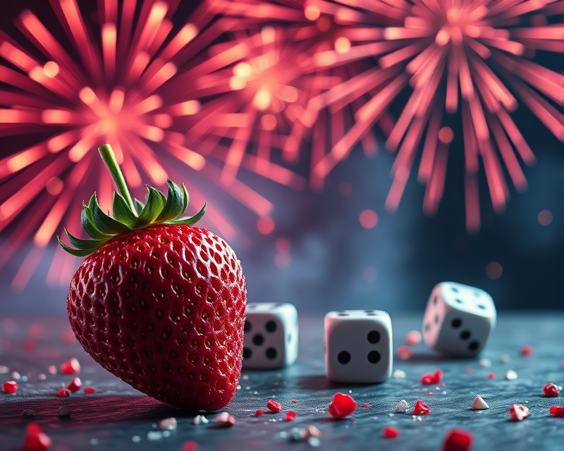 fireworks, strawberry, dice