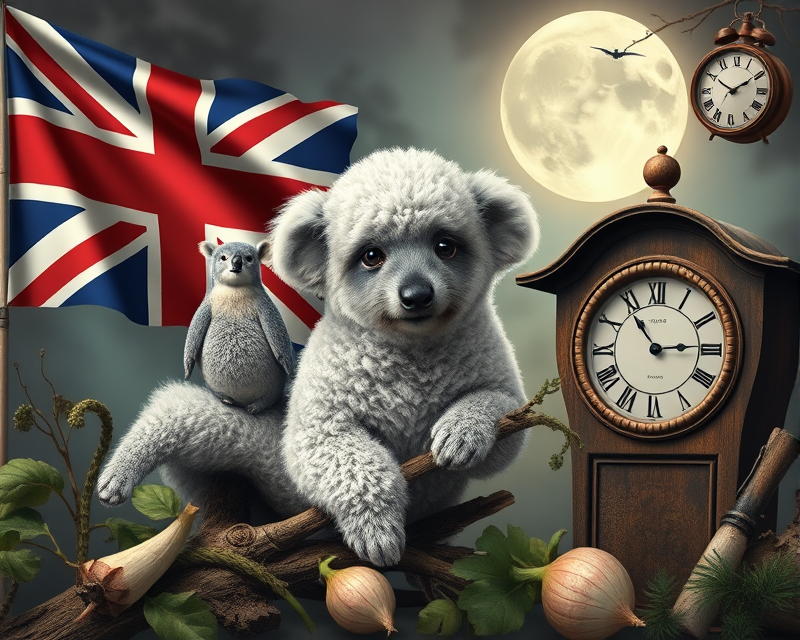 flag, witch, poodle, koala, turnip, clock