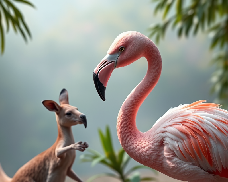 flamingo, kangaroo