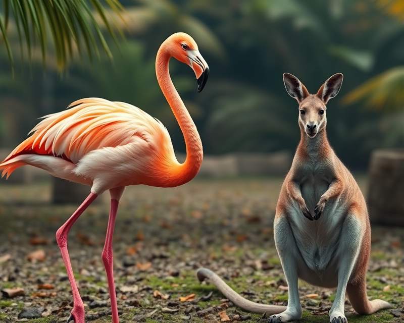 flamingo, kangaroo