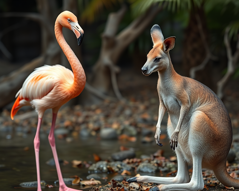 flamingo, kangaroo