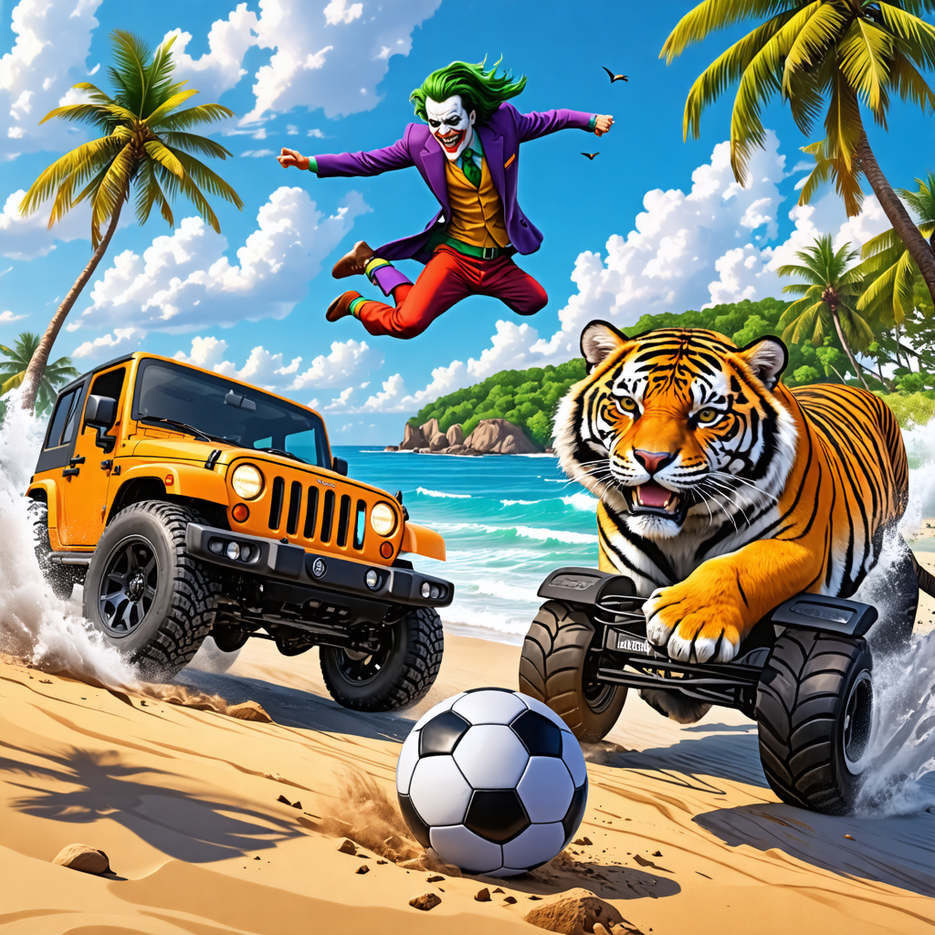 football, joker, beach, jeep, tiger