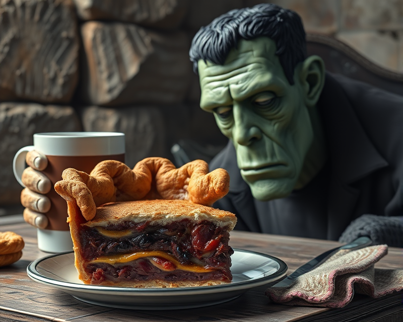 frankenstein, pie, cup, bison, napkin