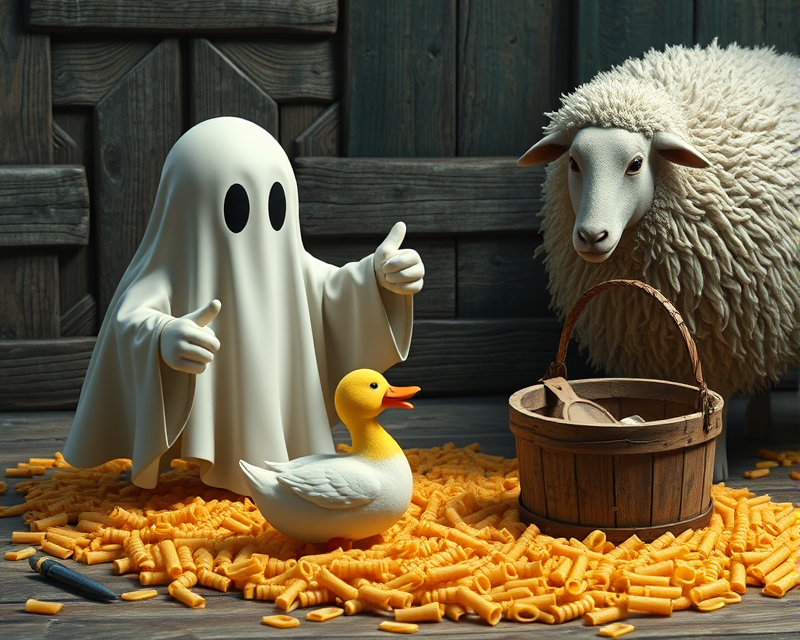 ghost, macaroni, duck, bucket, sheep