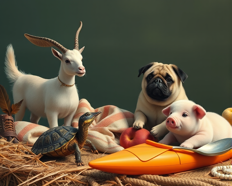 goat, bee, boot, feather, ring, duck, napkin, turtle, donkey, quilt, pug, lobster, peach, spoon, kayak, hay, pig, manatee