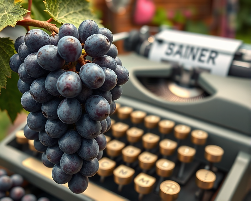 grape, typewriter, motorcycle, fork