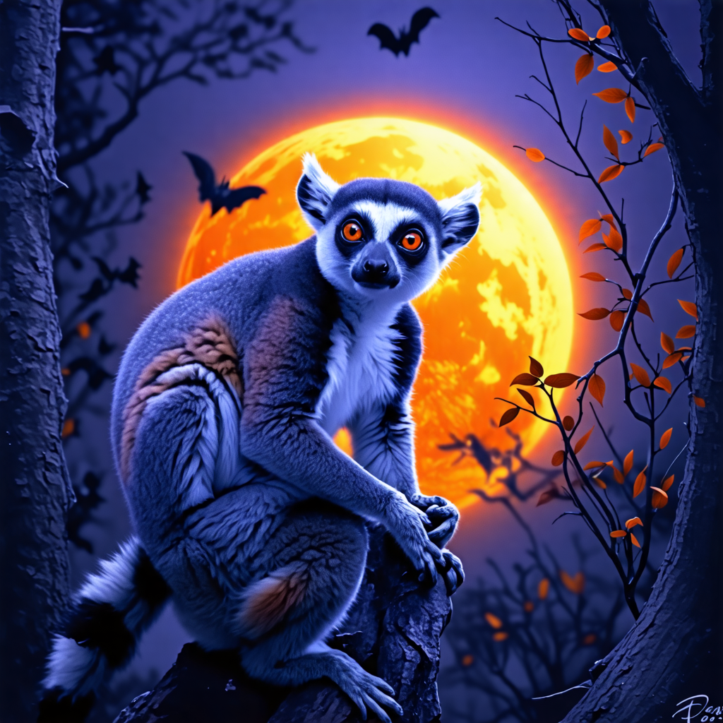 halloween, circle, sun, lemur