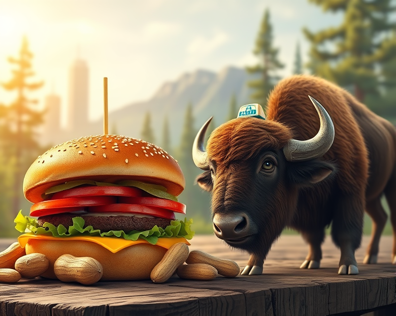 hamburger, peanut, taxi, bison