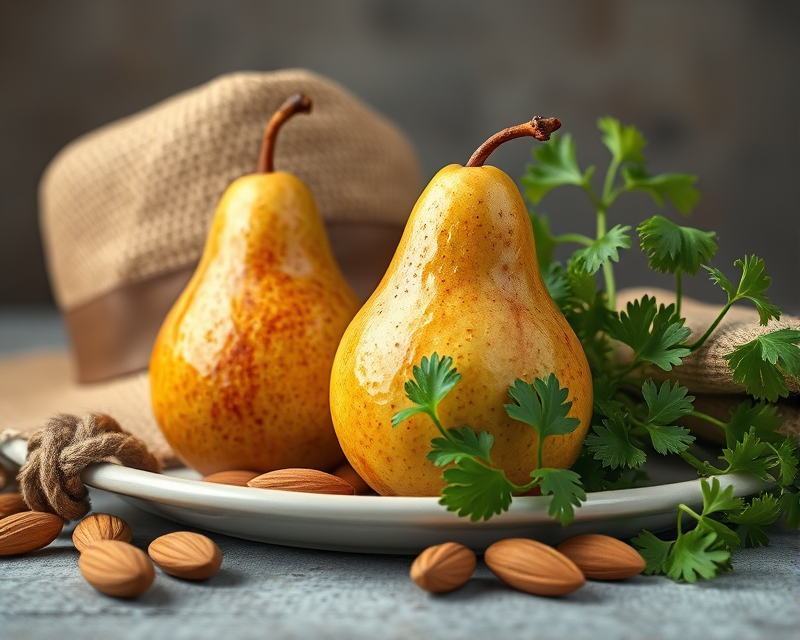 hat, pear, bracelet, parsley, almond